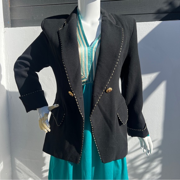 80’s Gold Statement Button Black Blazer - Picture 1 of 15